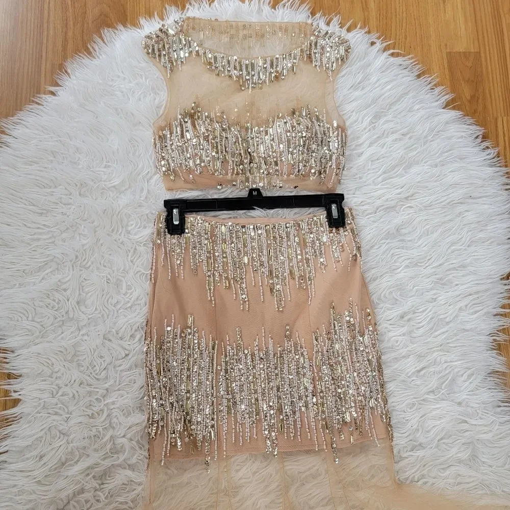Rhinestone Tulle Prom 2 Piece Dress 0
